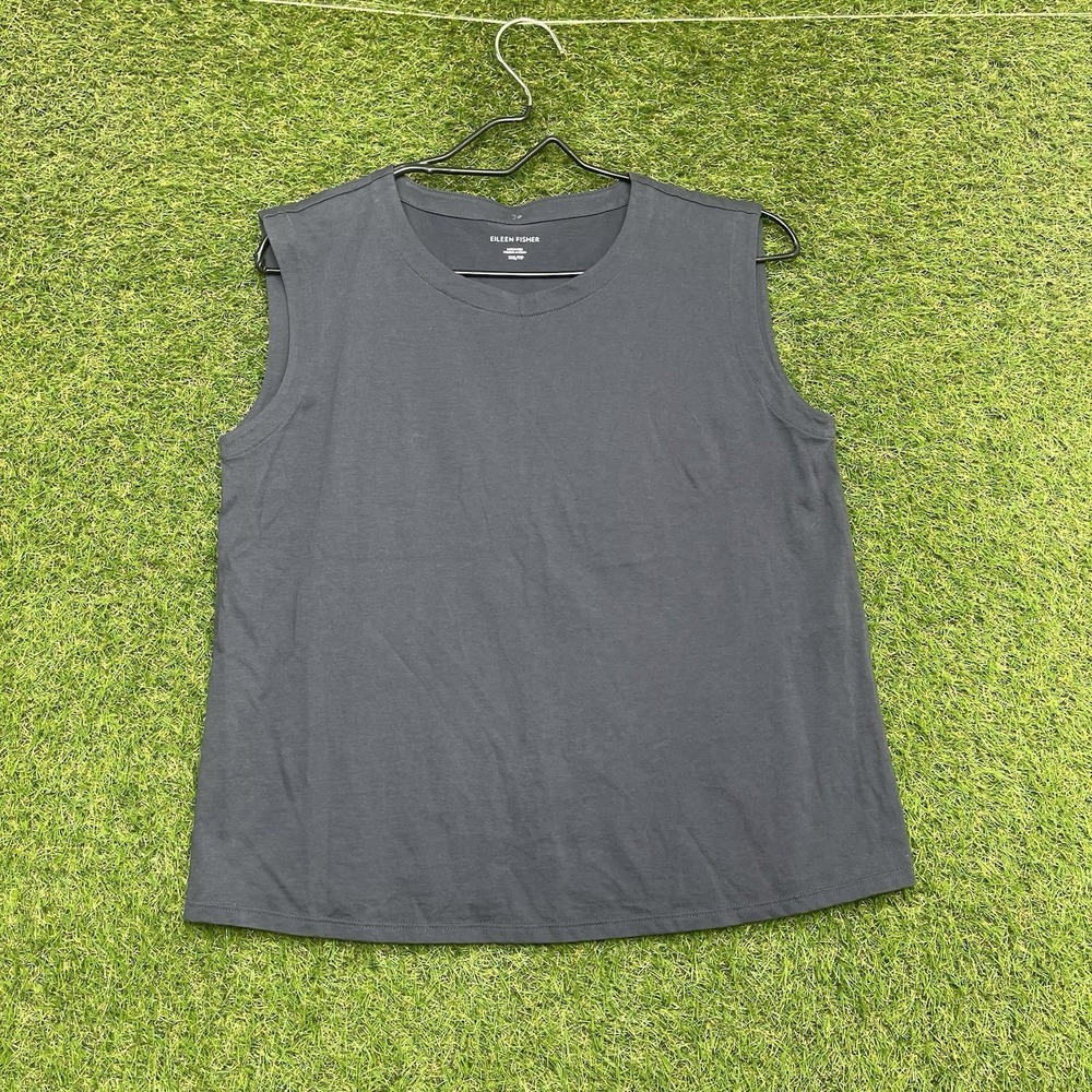 Eileen Fisher Tank Top Womens XXS Dark Gray Muscle Shirt Boxy V Neck y2k